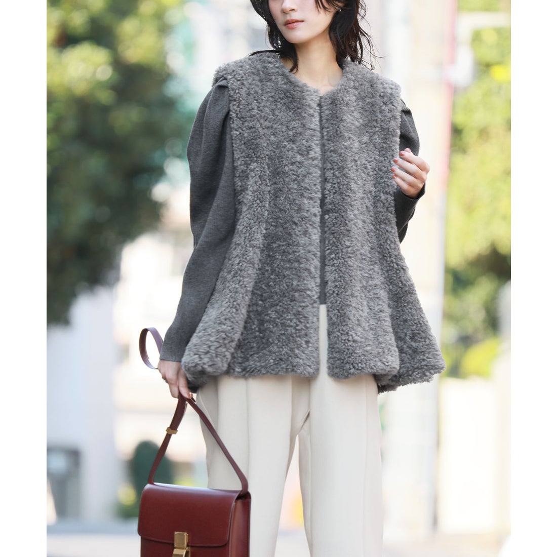 エルフランク ELFRANK Aラインフェイクファーベスト（グレー