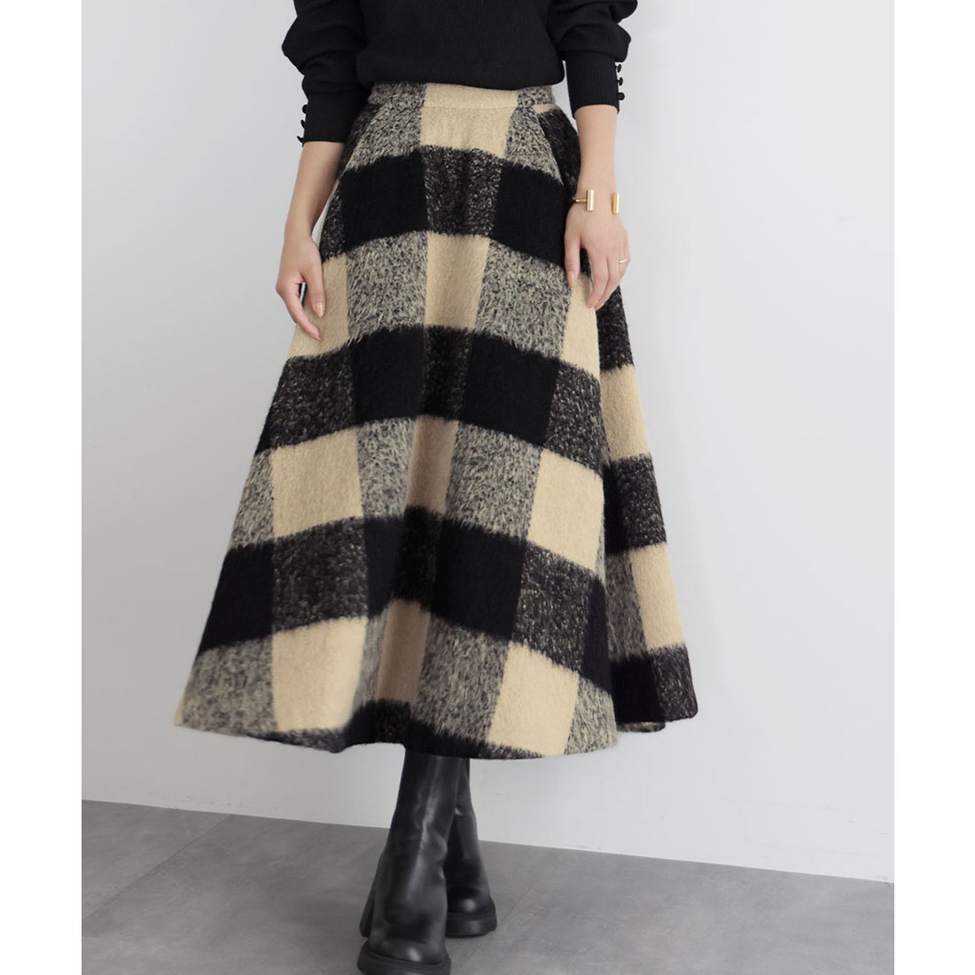 エルフランク ELFRANK 【VERY 1月号掲載】ブロックチェック起毛ロング