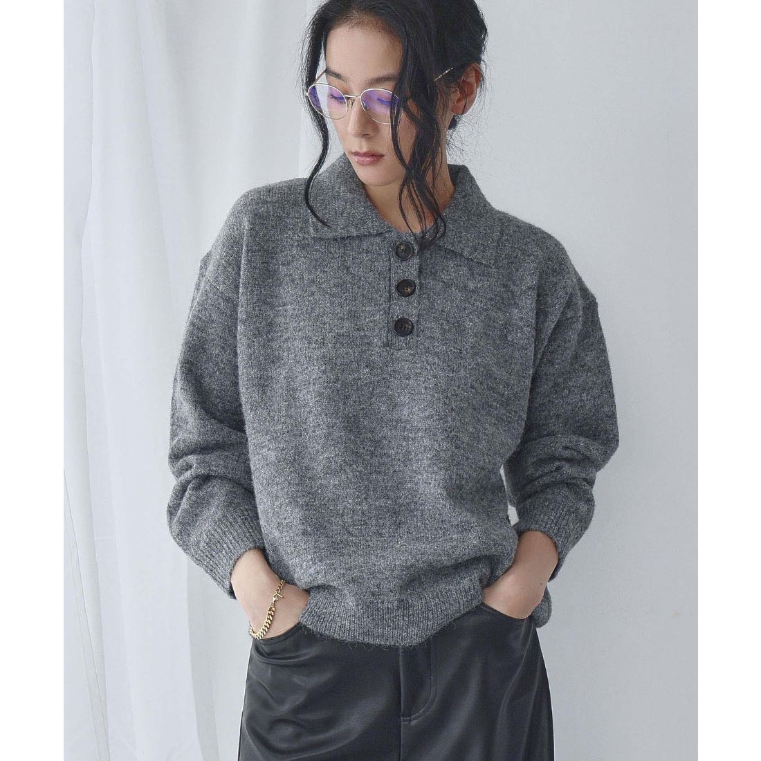 エルフランク ELFRANK 襟付き ミックスニット プルオーバー ポロシャツ