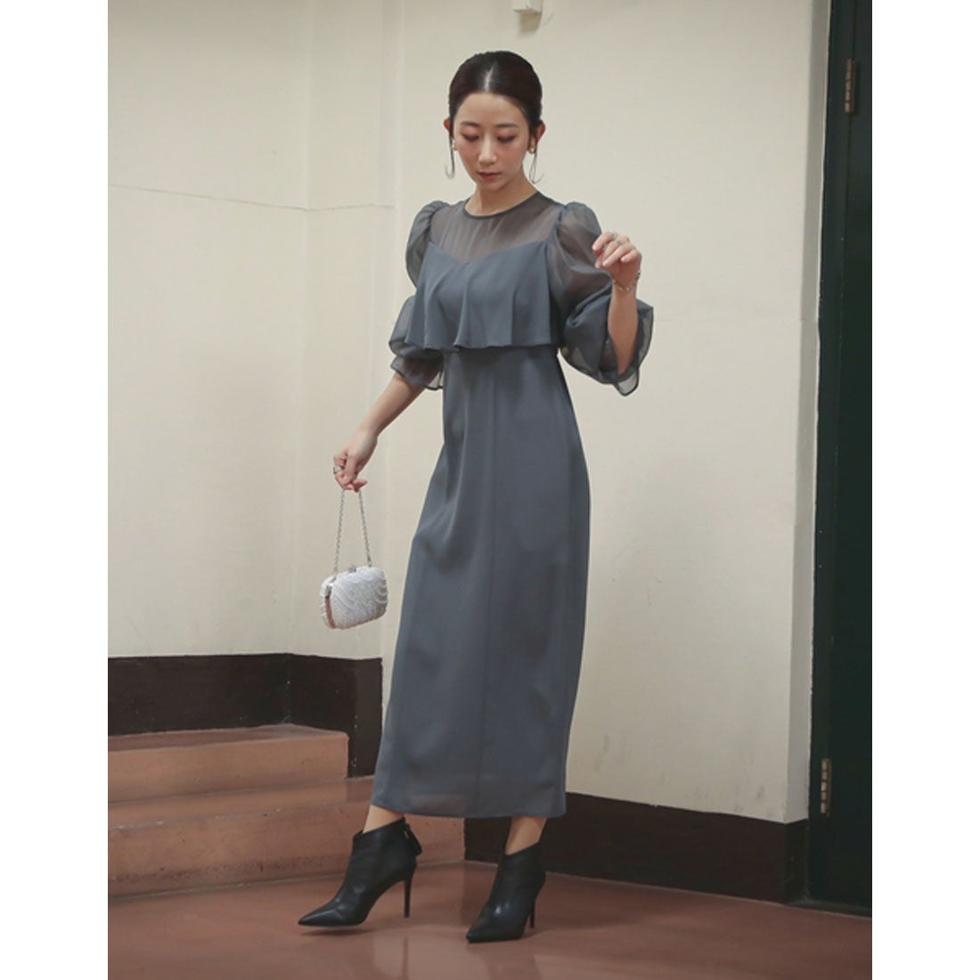 エピック デイ epic day ボリュームスリーブシフォンロングドレス