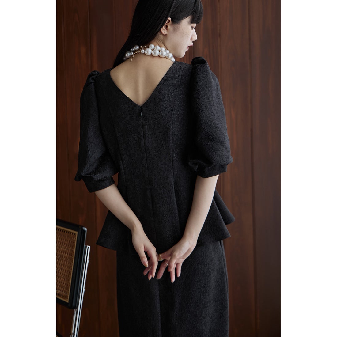 エトル etoll. フラワージャガードセットアップドレスペプラムブラウス