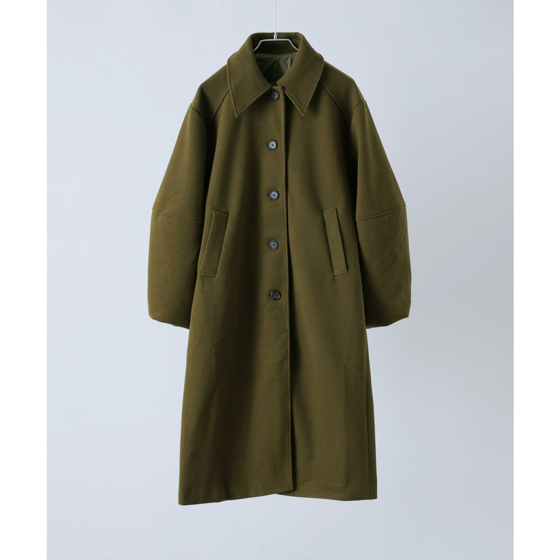 エトル etoll. コクーンスリーブステンカラーロングコート （カーキ