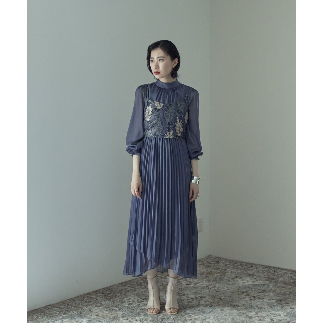 エトル etoll. レースビスチェ×ボトルネックプリーツワンピ ワンピース