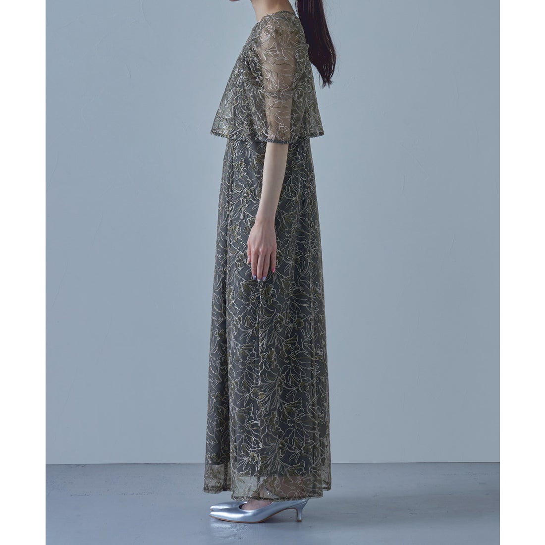 エトル etoll. 刺繍レースレイヤードドレス （ベージュ