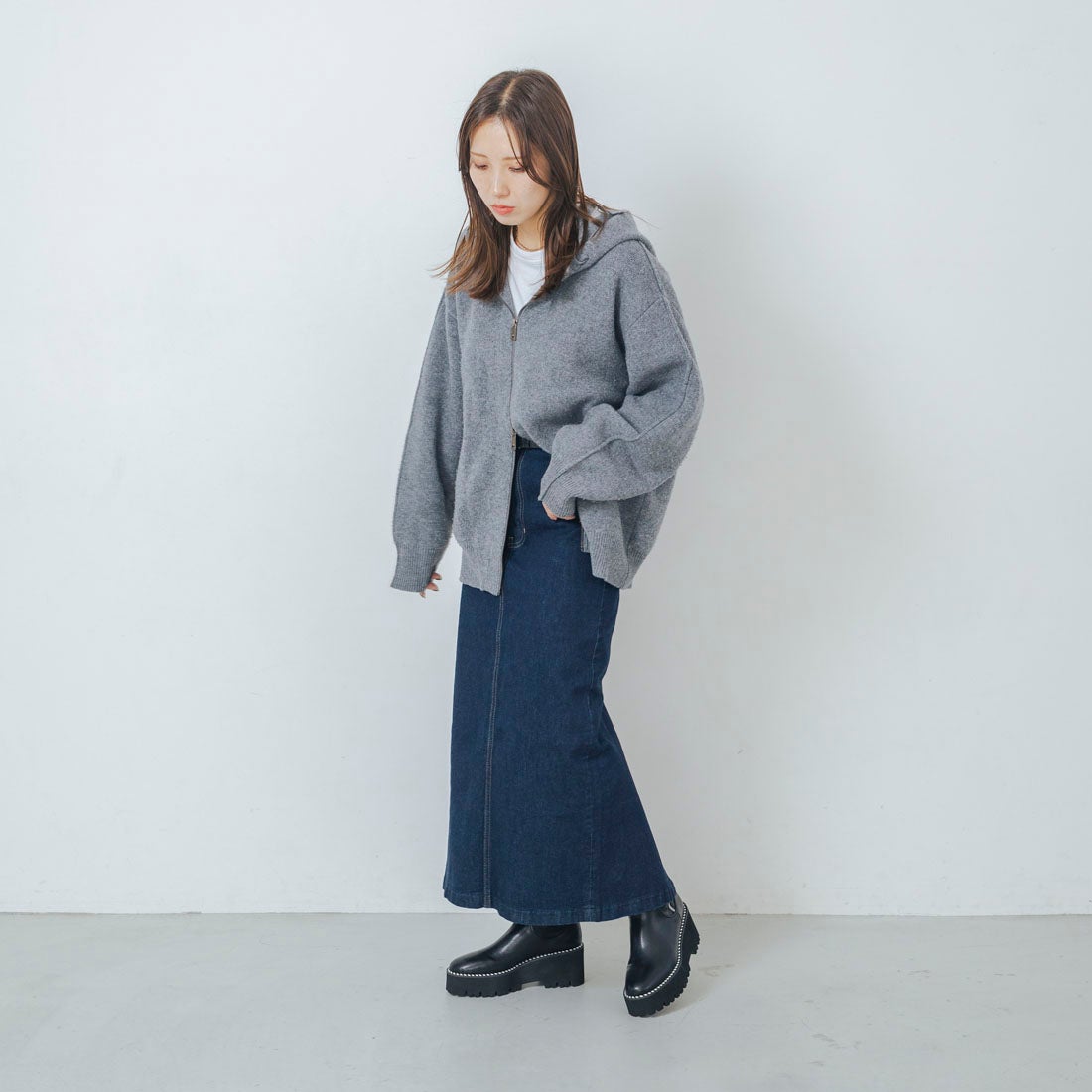 EVOL/イーボル】 厚底サイドジップストレッチブーツ IX5468 （ブラック