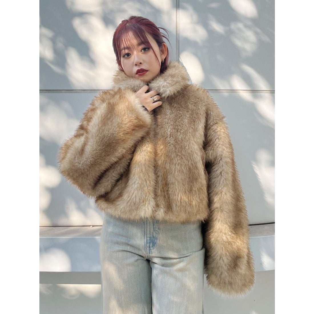 エヴリス EVRIS フェイクファーショートブルゾン （ブラック） -靴