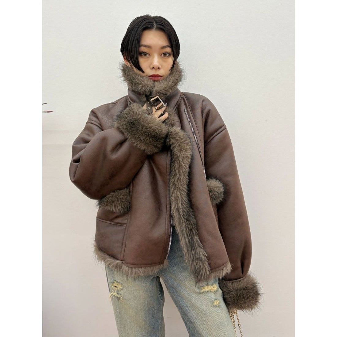 エヴリス EVRIS リバーシブルフェイクファーブルゾン （ベージュ