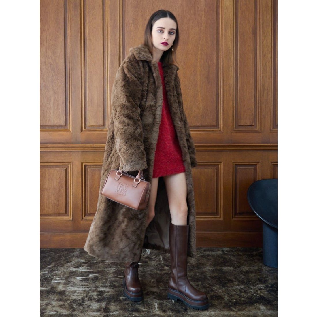 EVRIS ロングフェイクファーコート（ブラウン） -靴＆ファッション通販