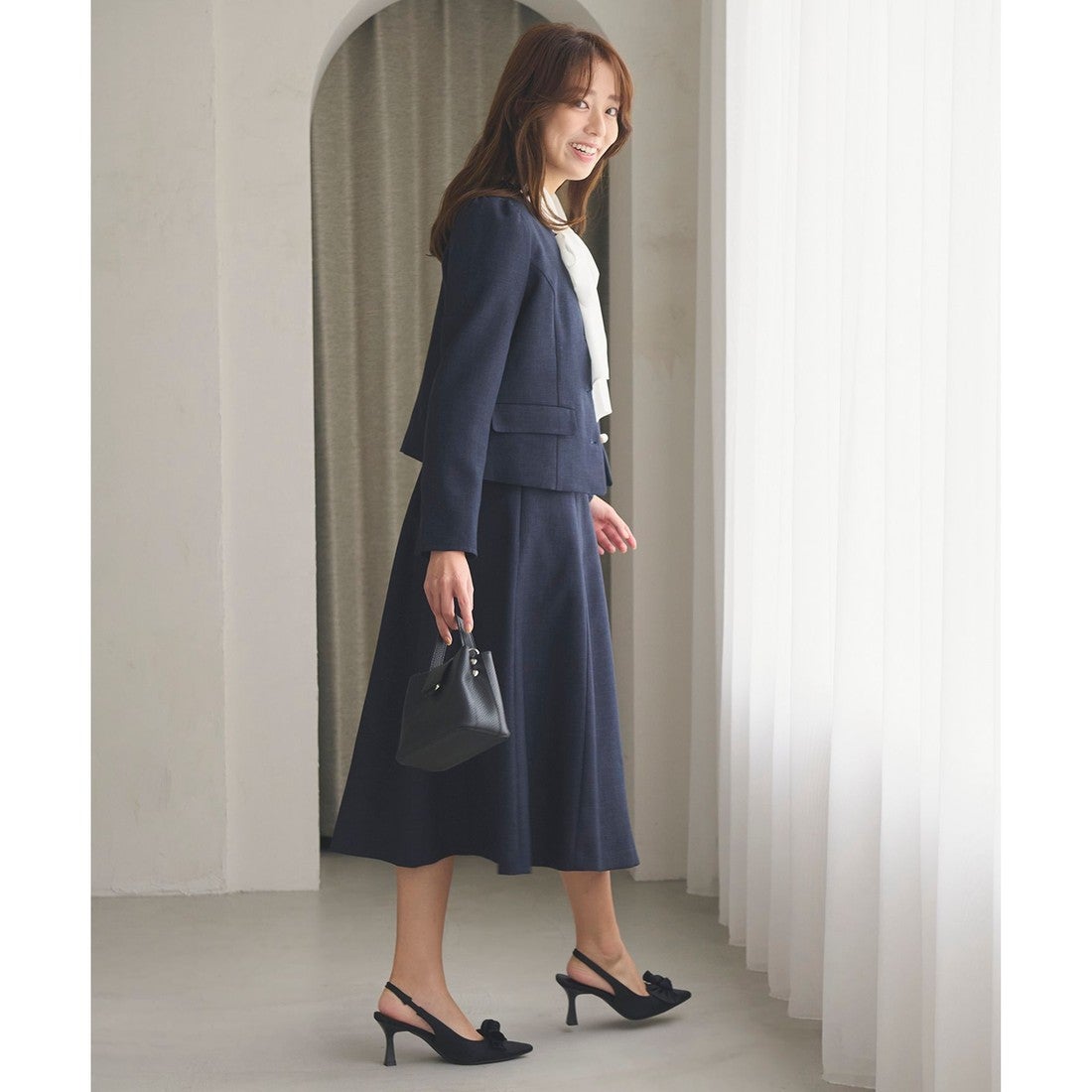 Feroux パールボタンジャケット×スカート セットアップ （ライトグレー