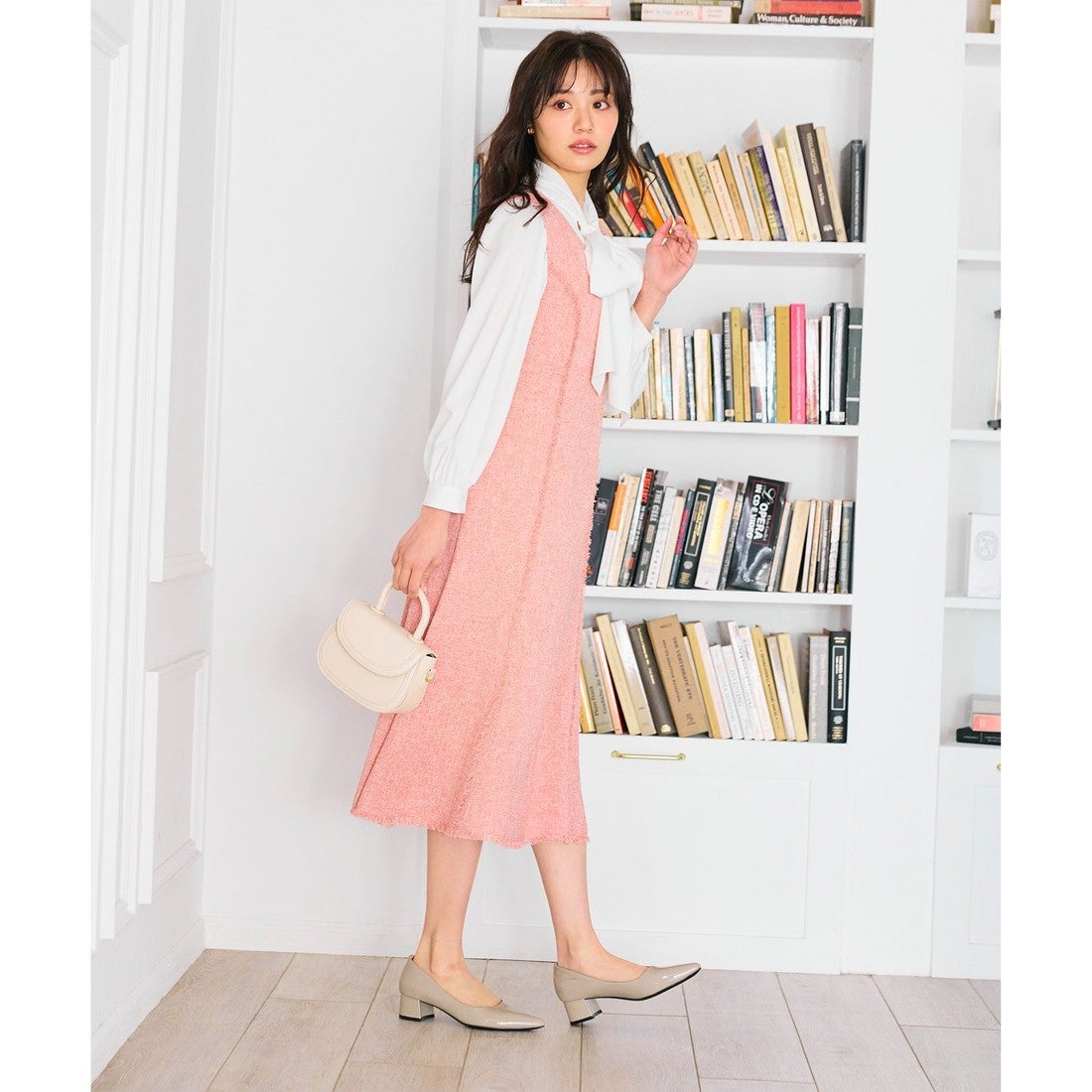 Feroux 春ツイード ジャンパースカート （ピンク系1） -ファッション