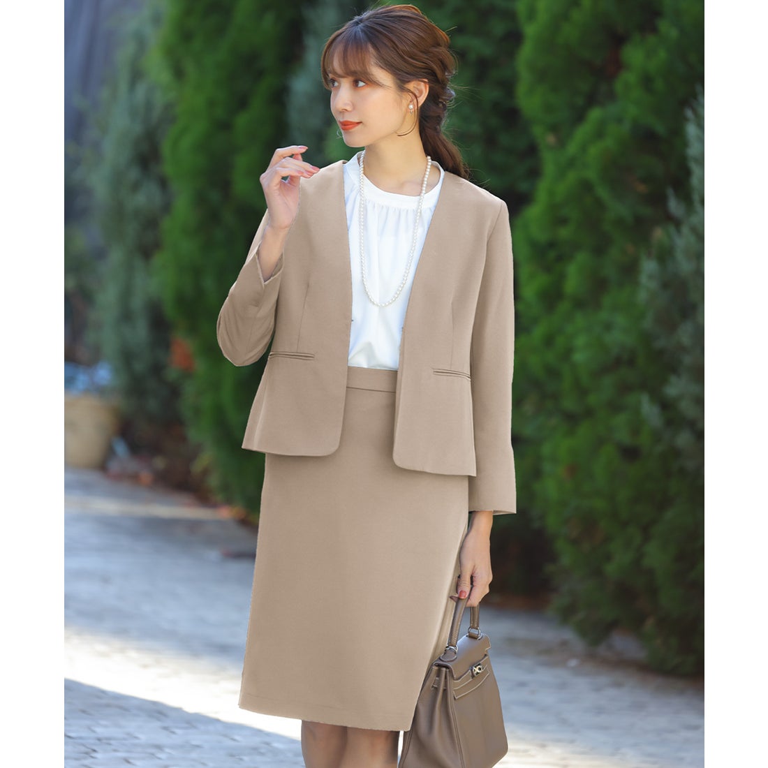 フロリア Flolia カラーレスジャケット タイトスカート セットアップ