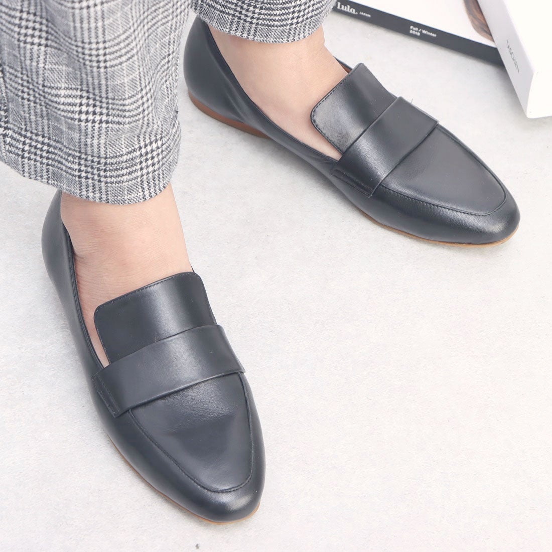 ○ファビオルスコーニ FABIO RUSCONI フラットローファー （ブラック