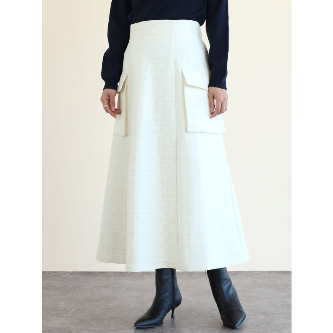 フェンネル FENNEL キルティングWポケットロングスカート （ブラック