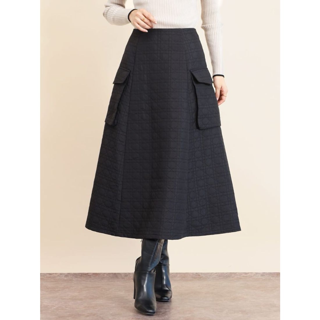 フェンネル FENNEL キルティングフレアスカート （ブラック