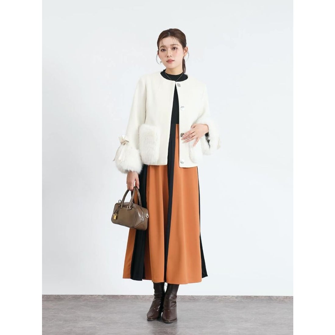 フェンネル FENNEL リボン袖ファーアクセントショートコート