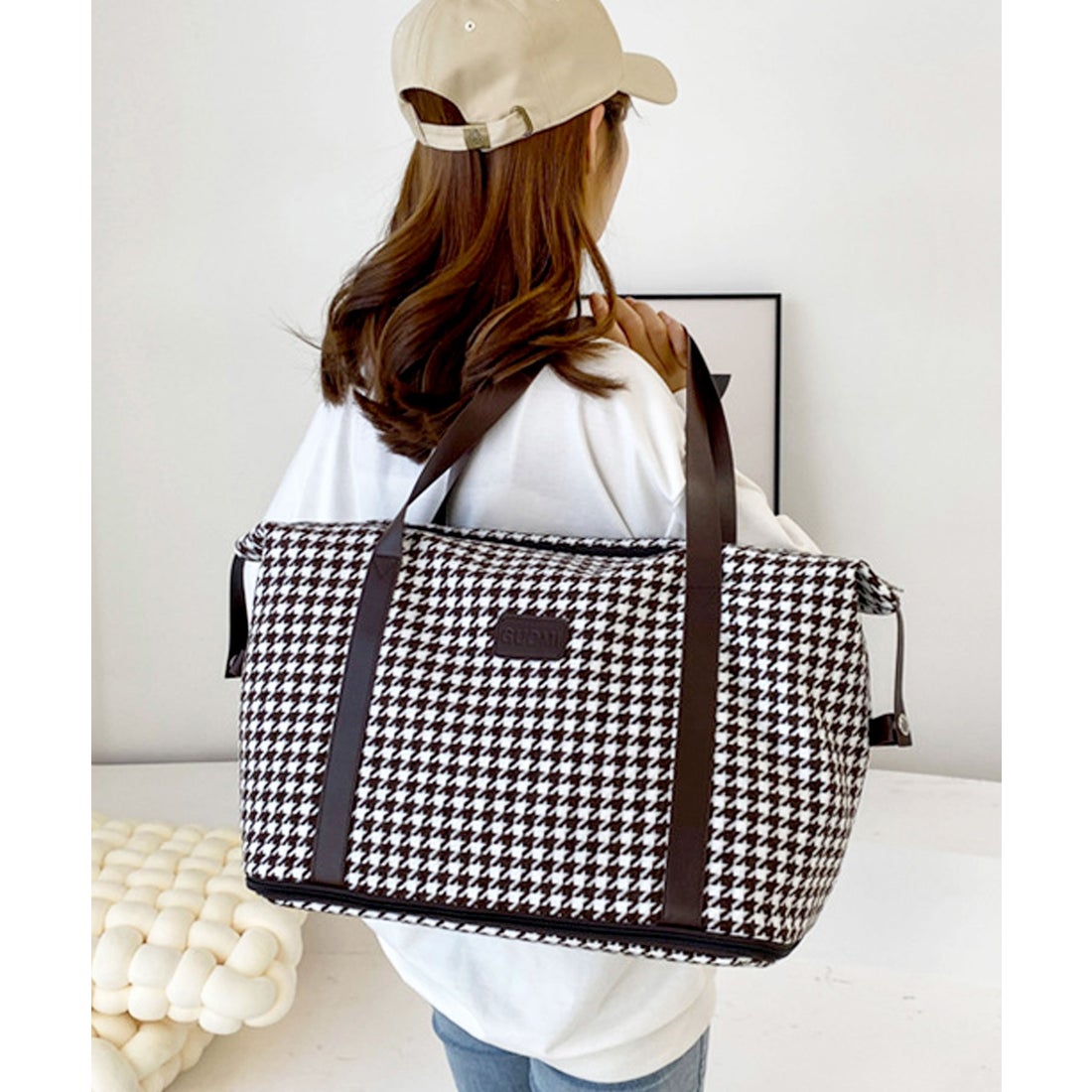 フロージュ florge 【容量拡張ファスナー付】ポイントレザー×千鳥格子