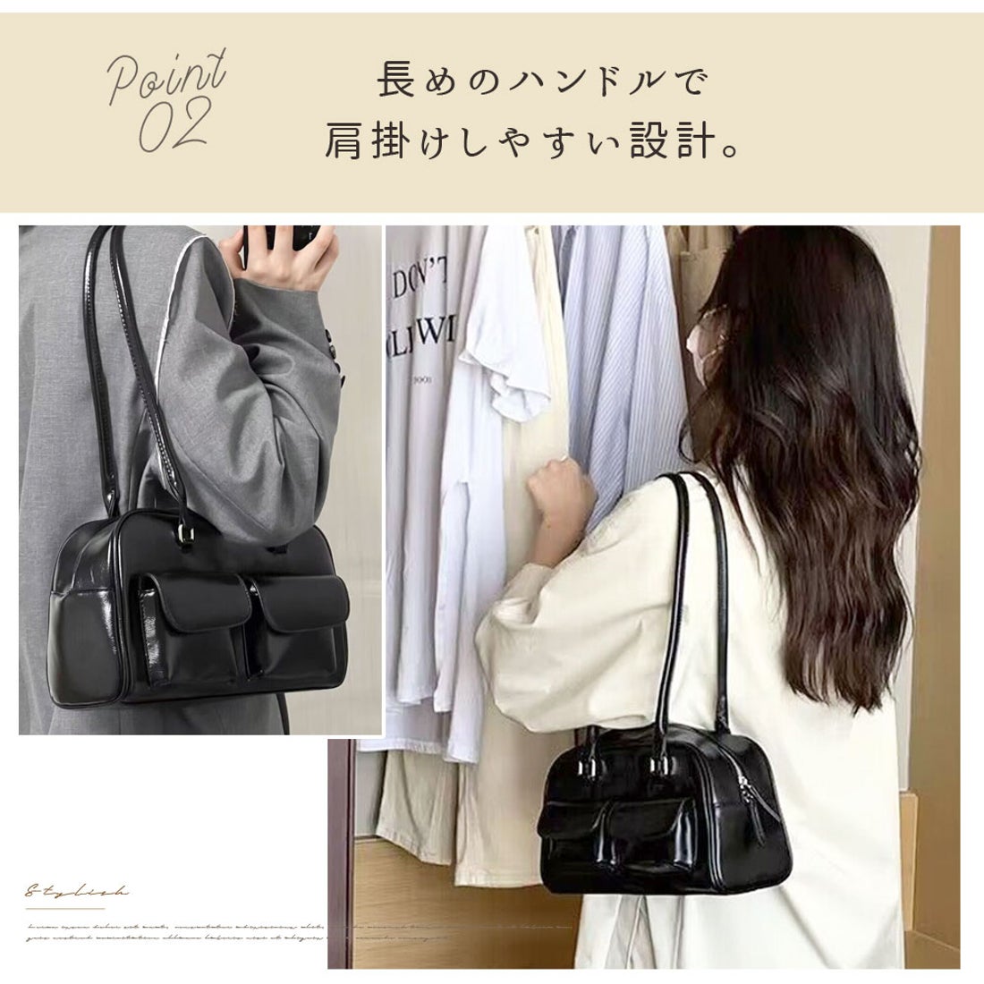 フロージュ florge フラップダブルポケットのレザータッチボストン