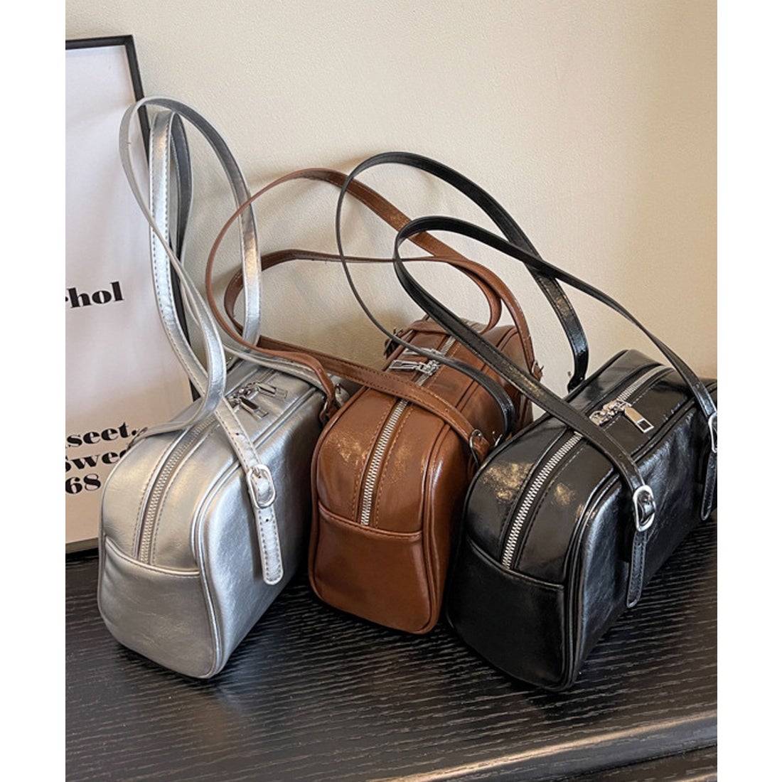 フロージュ florge イレギュラーシュリンクレザーボストンバッグ