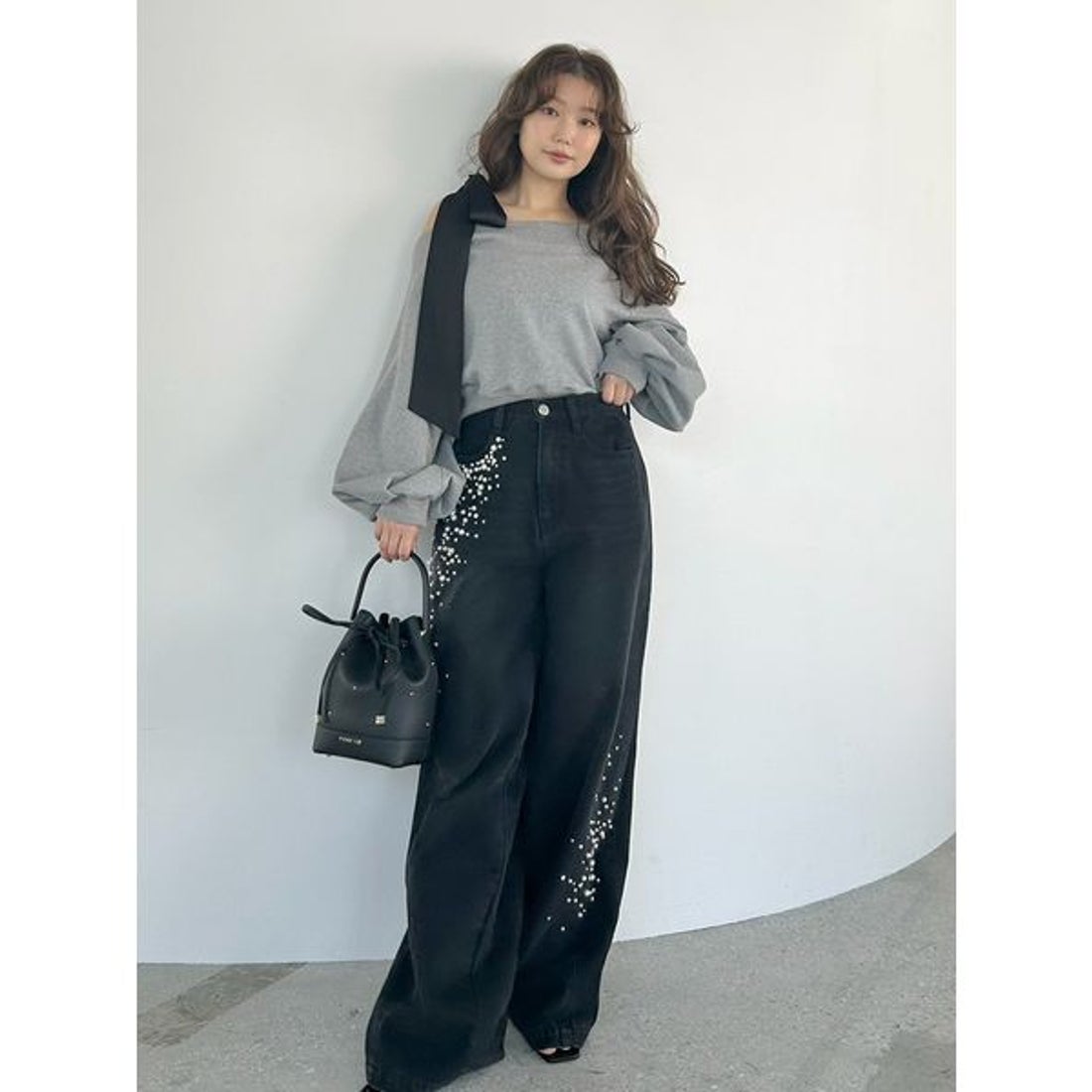 フレイ アイディー FRAY I.D ハイウエストビジューデニム （BLK） -靴