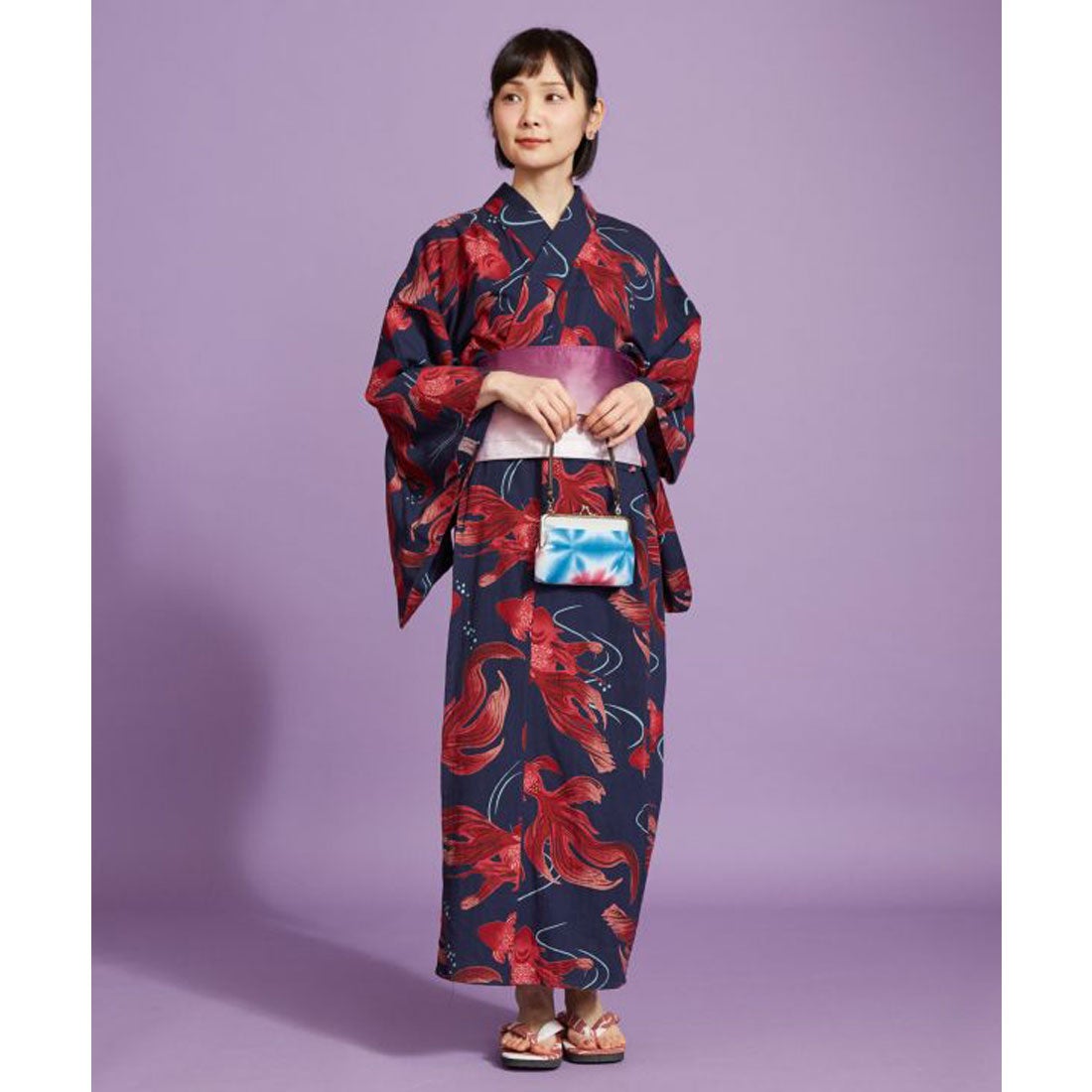 カヤ】手捺染 対丈浴衣 金魚 ネイビー -アウトレット通販 ロコレット