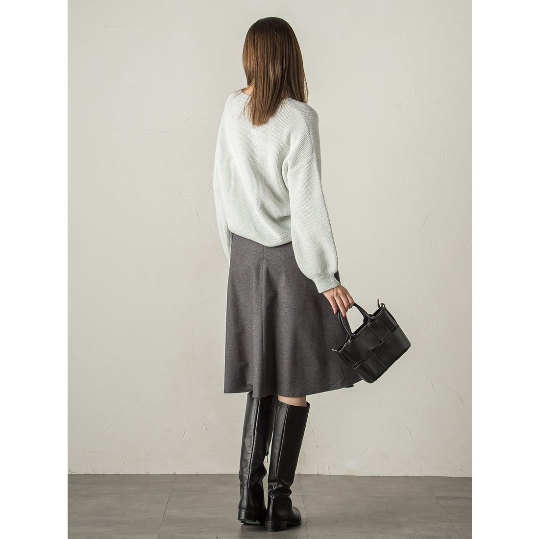 美品】ANAYI ファインメリノフレアニット スカート チャコールグレー