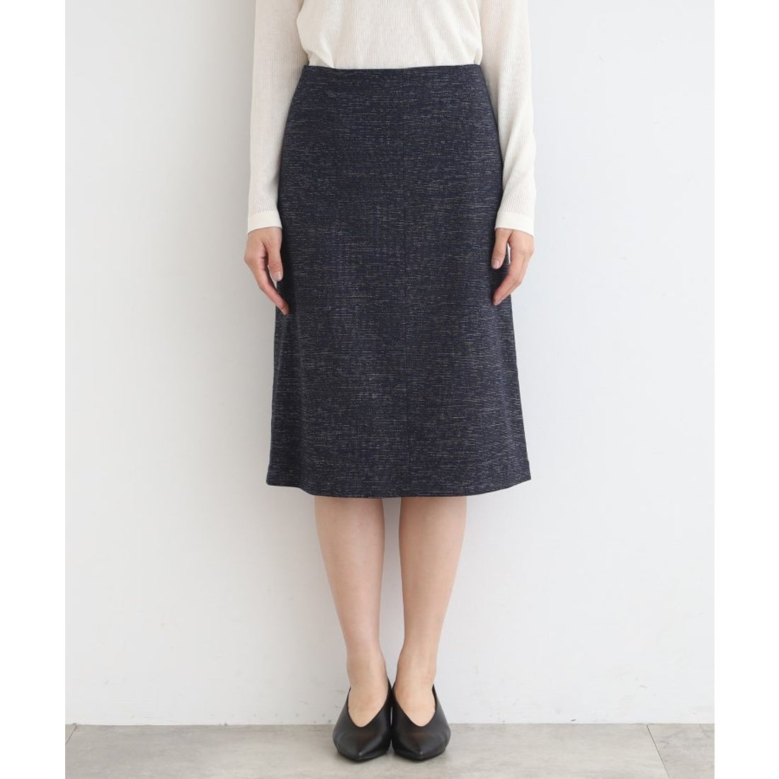 インディヴィ INDIVI 【定番スーツ】ツィードセミフレアスカート