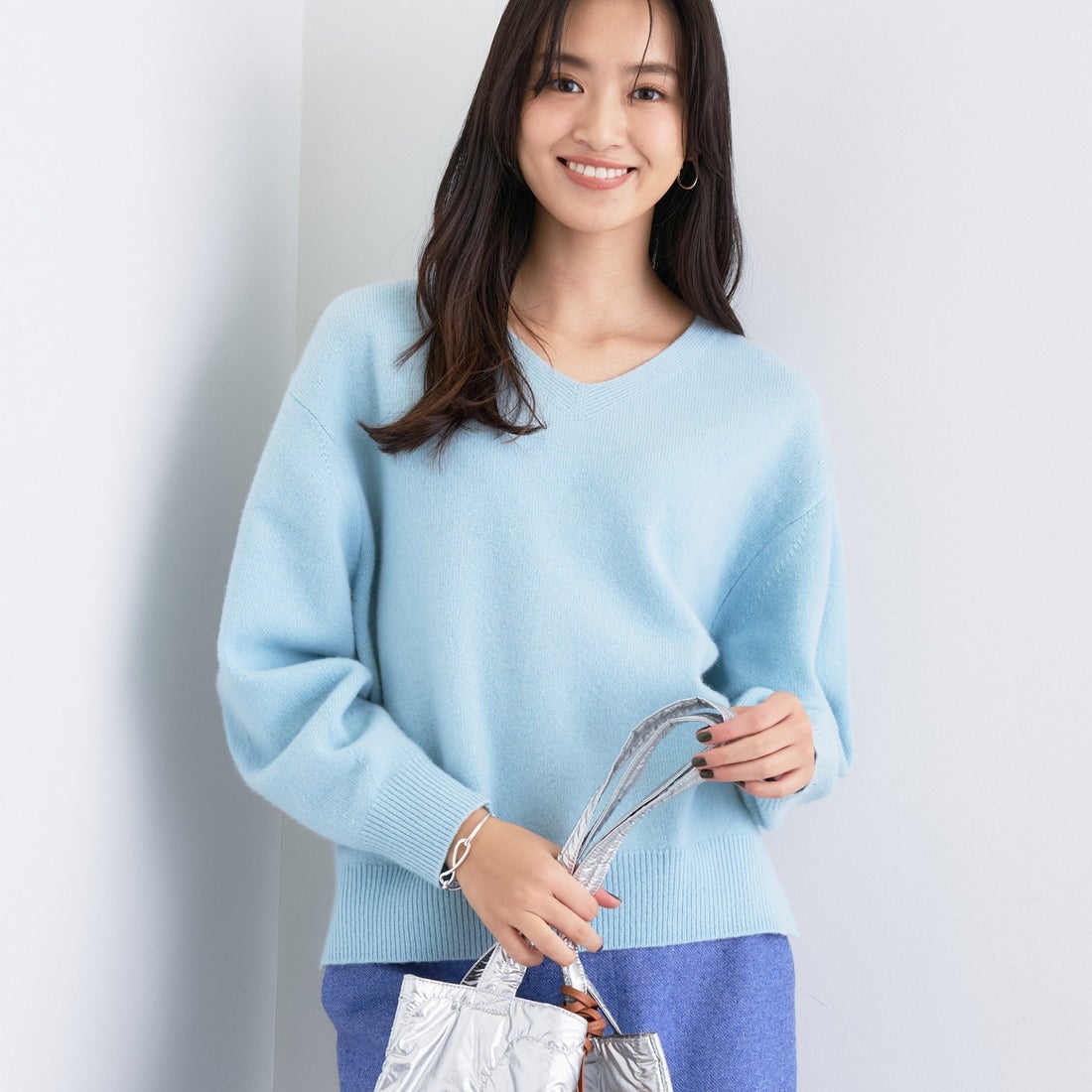 インディヴィ INDIVI 【洗える／カシミヤ混】ミドルゲージVネック