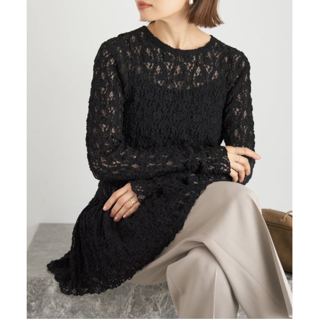 イエナ IENA Flowerストレッチレース ペプラムプルオーバー