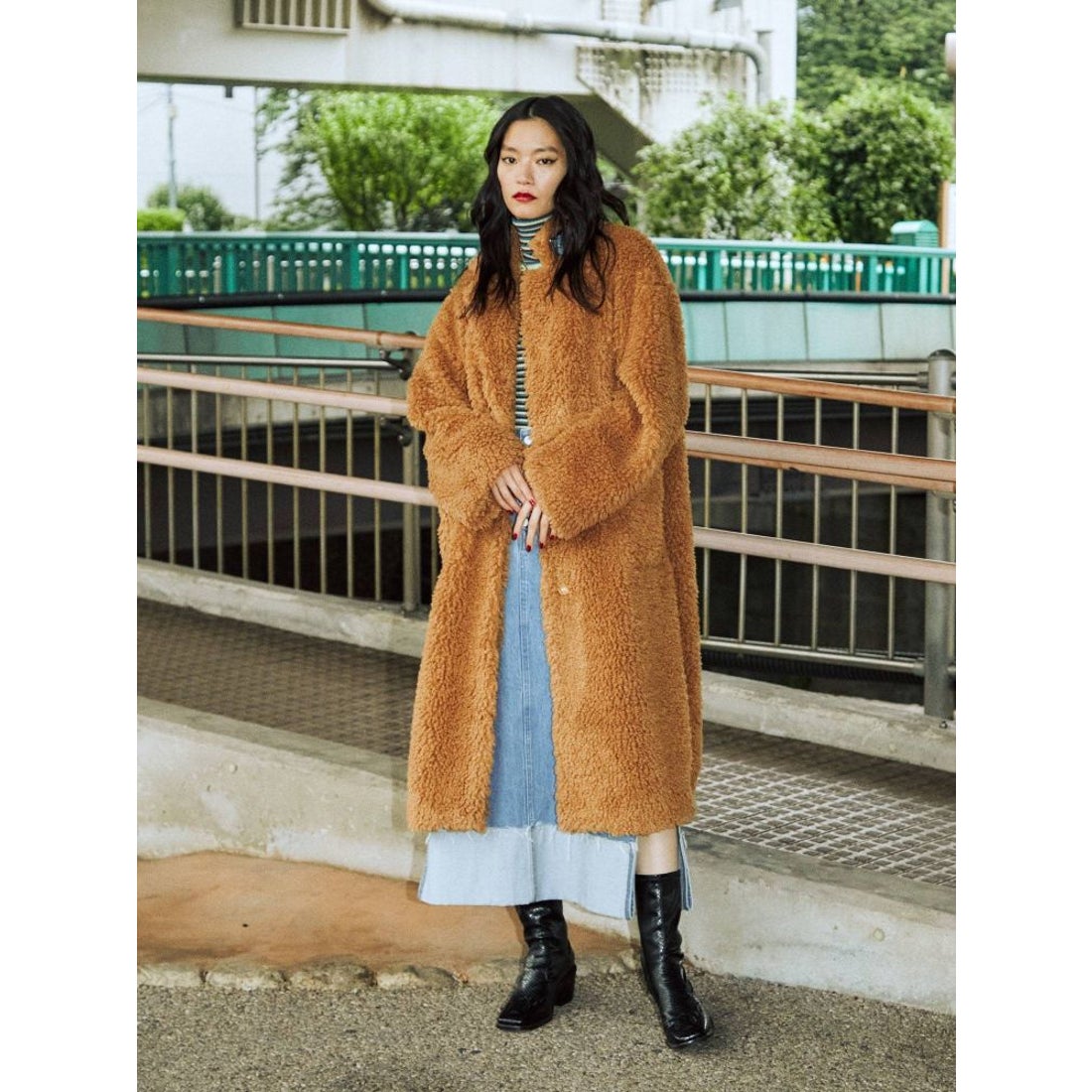 jouetie ベルトロングファーコート（グリーン） -ファッション通販