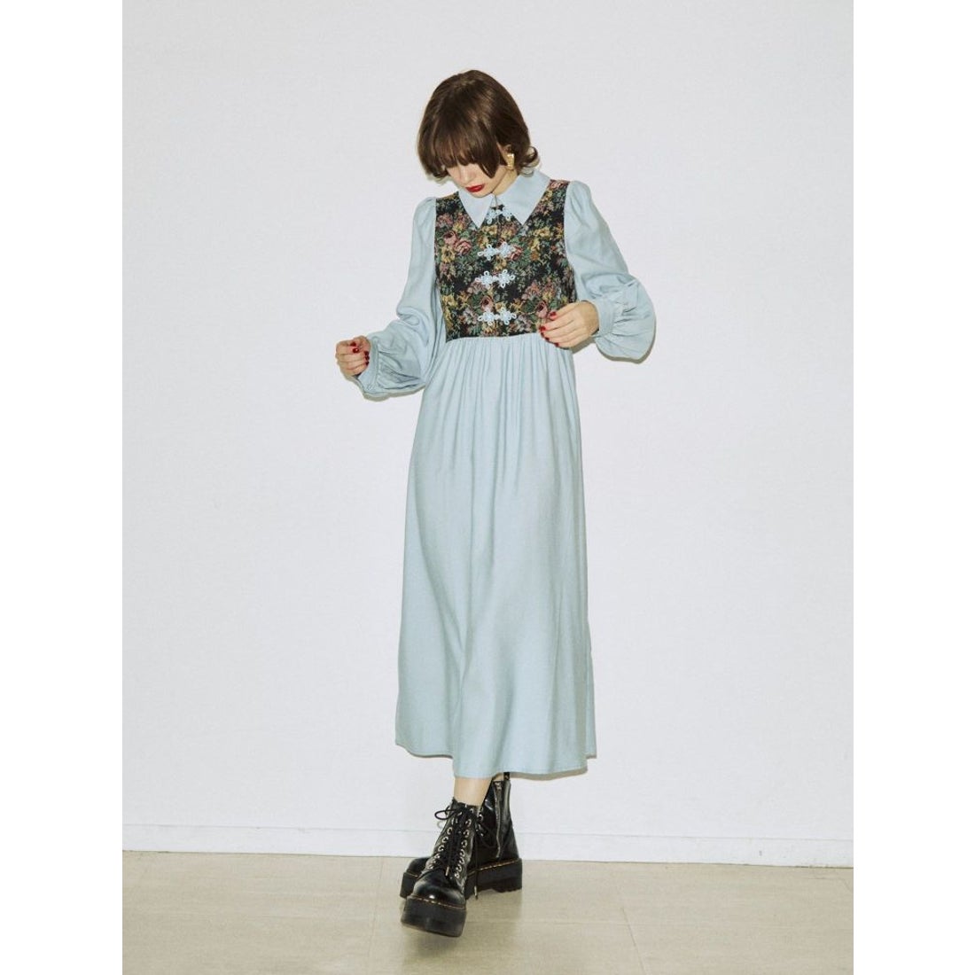 jouetie ゴブランドッキングワンピース（ブルー） -靴＆ファッション