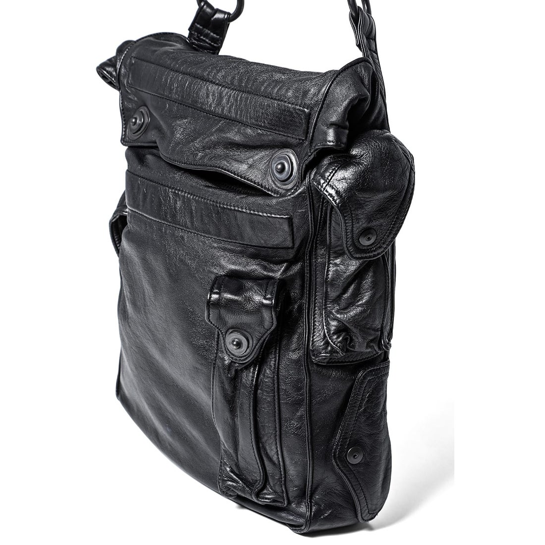 JULIUS Leather Large Gasmask Bag （Black） - Osaka / Kyoto, -FASCINATE