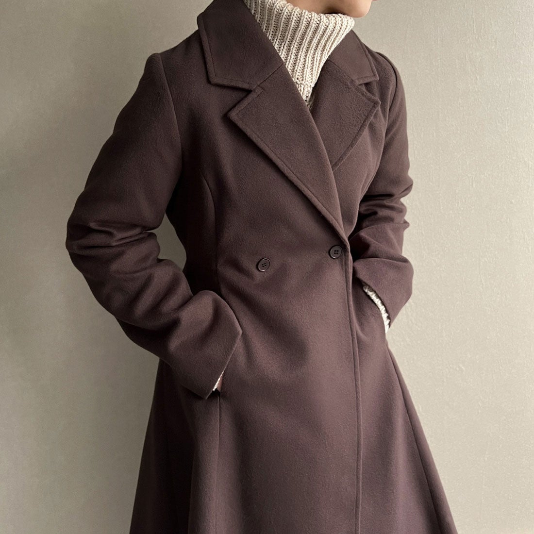 ジュノア JUNOAH フレアシルエットロングチェスターコート （ダーク