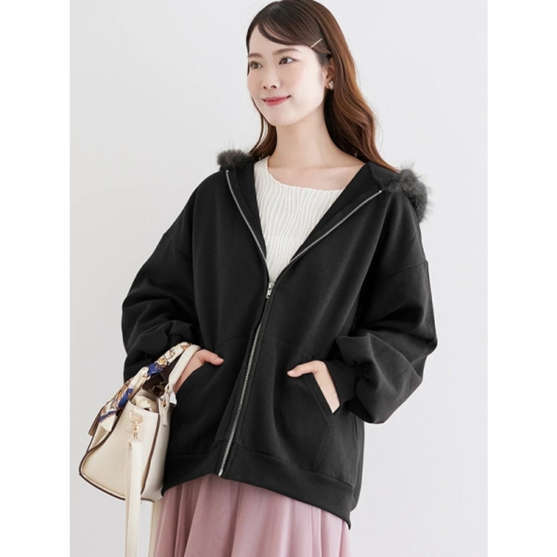 ルディックパーク Ludic Park フードファーチュニック丈ジップパーカー