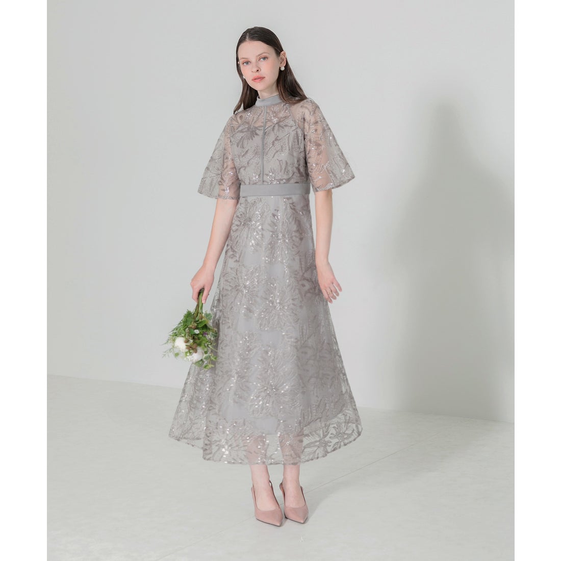 レジャ Leja スパンコール花柄刺繍プチハイネックウエストマークA