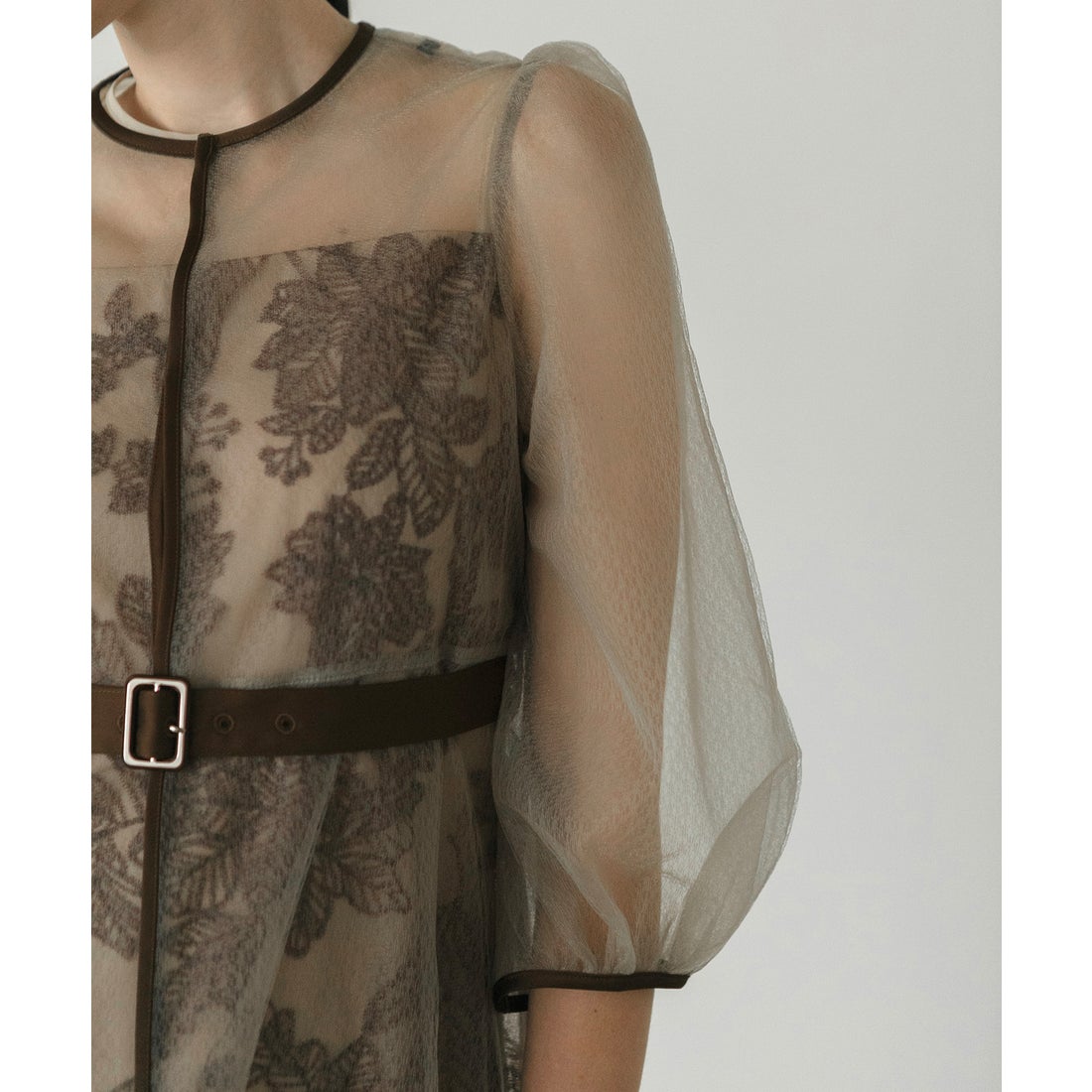 レジャ Leja チュールパイピングリーフベルトAラインドレスワンピース