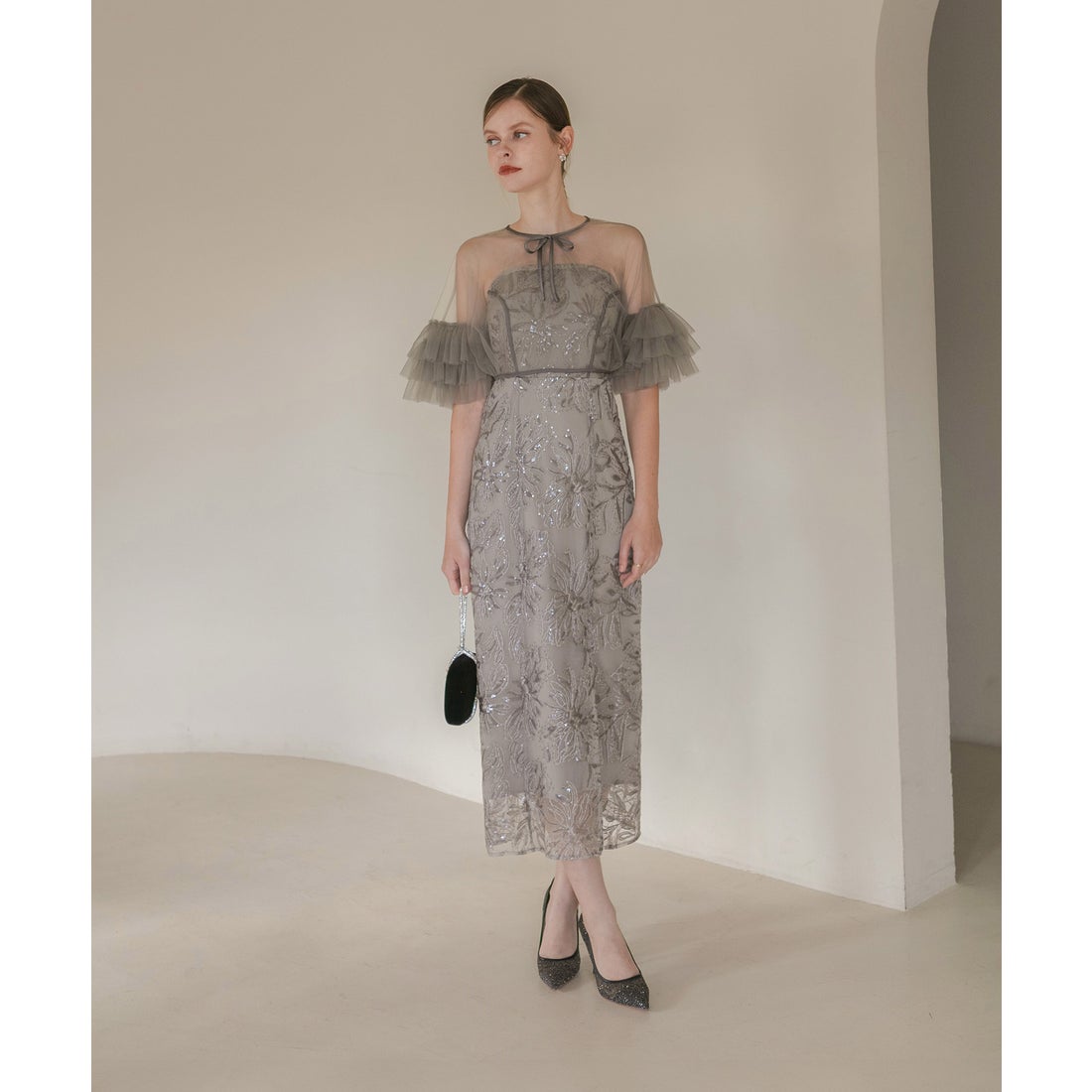 レジャ Leja チュールフリルリボンボレロスパンコール花柄刺繍ベア