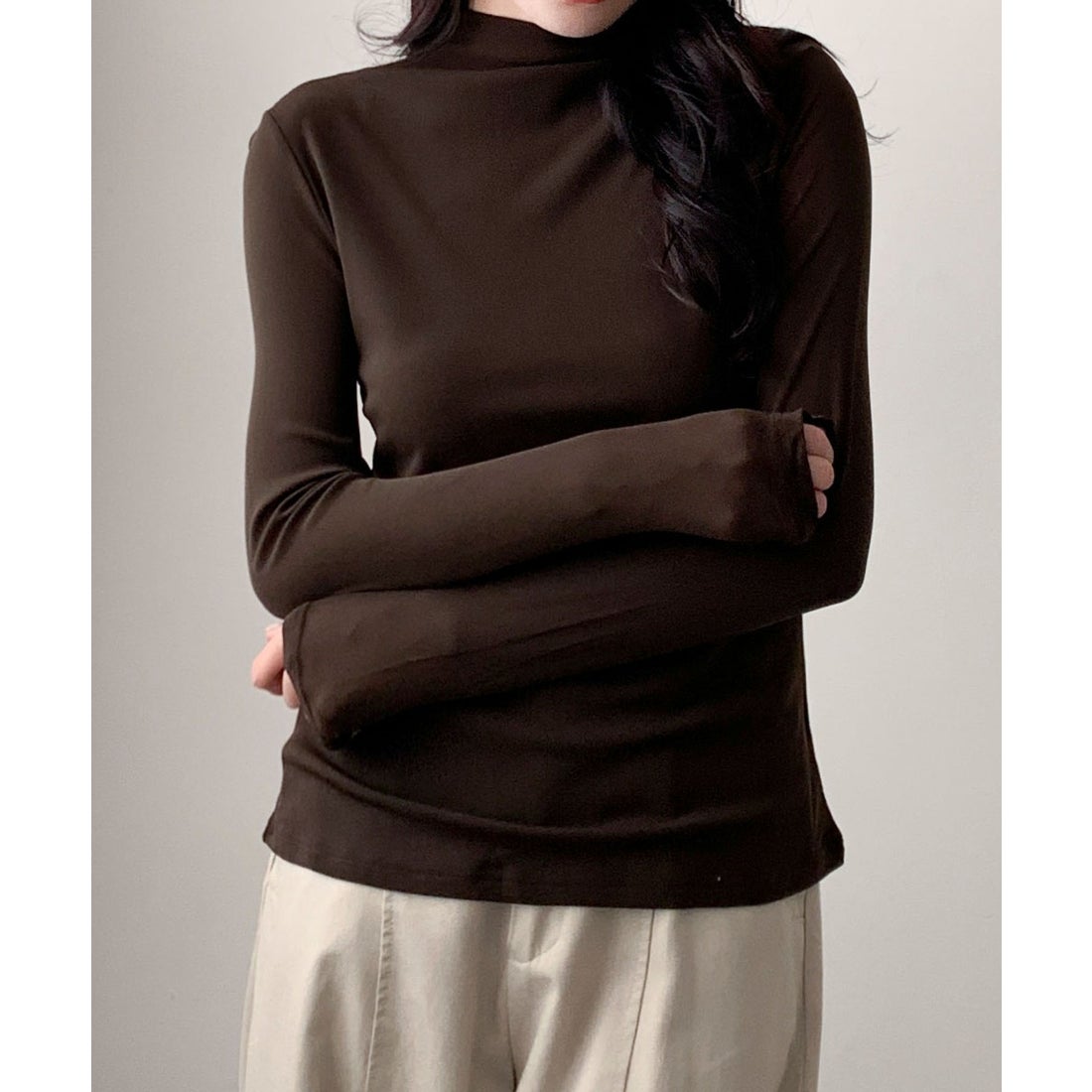 ロワ LOWO プチハイネック シアーカットソー 長袖 きれいめ インナー