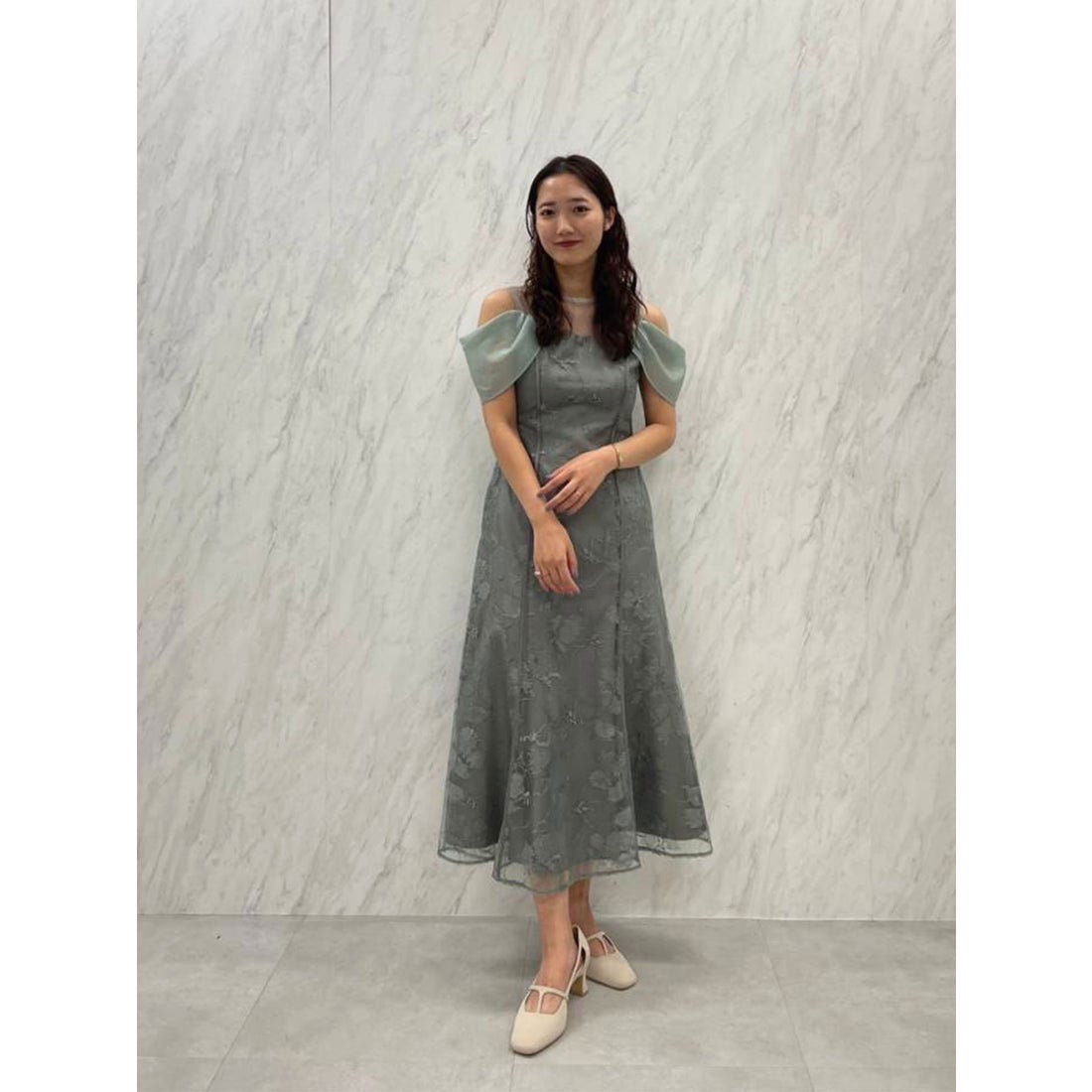 LAGUNAMOON LADYチュール刺繍オフショルダーワンピース（ミント