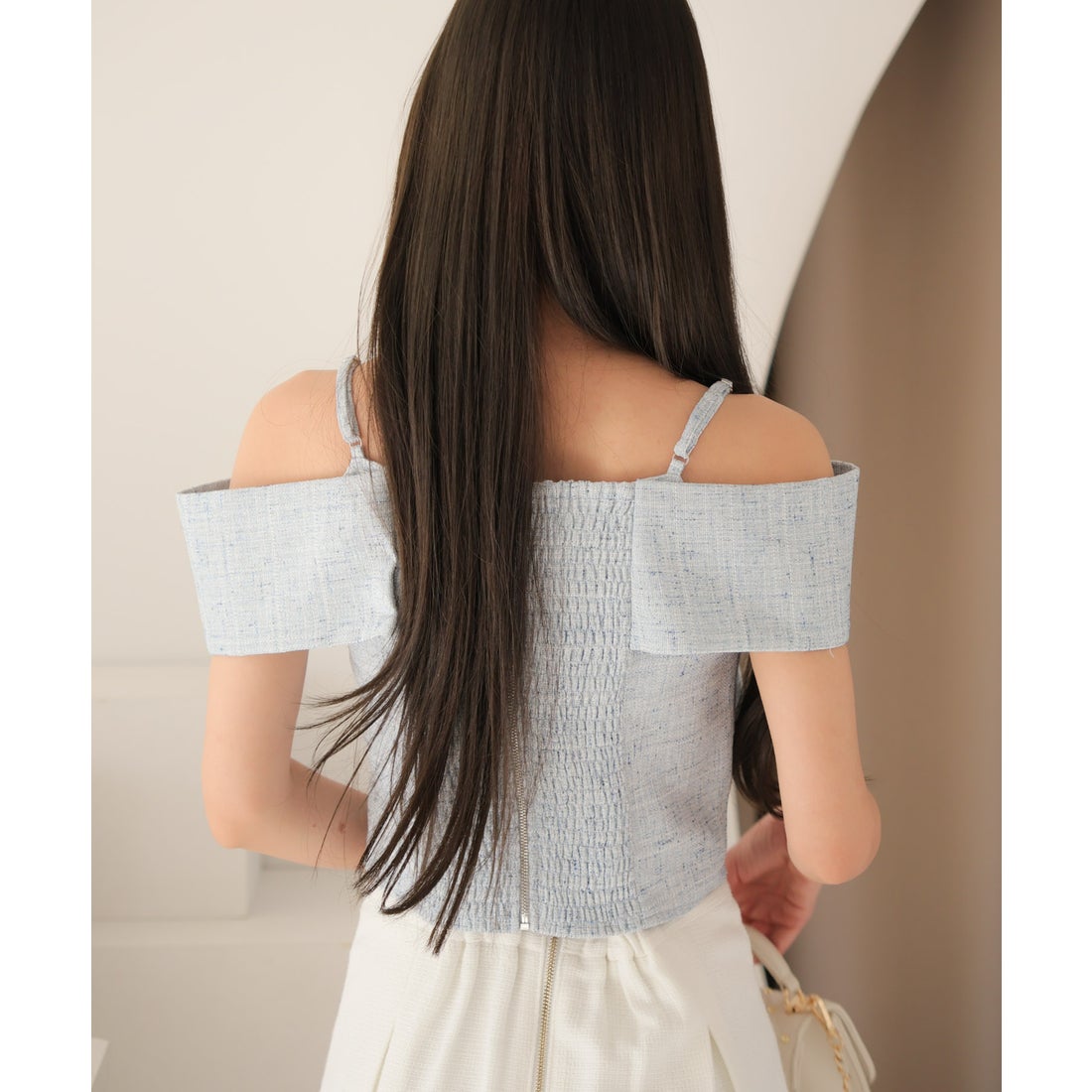 リップサービス LIP SERVICE ツイードリボンオフショルトップス