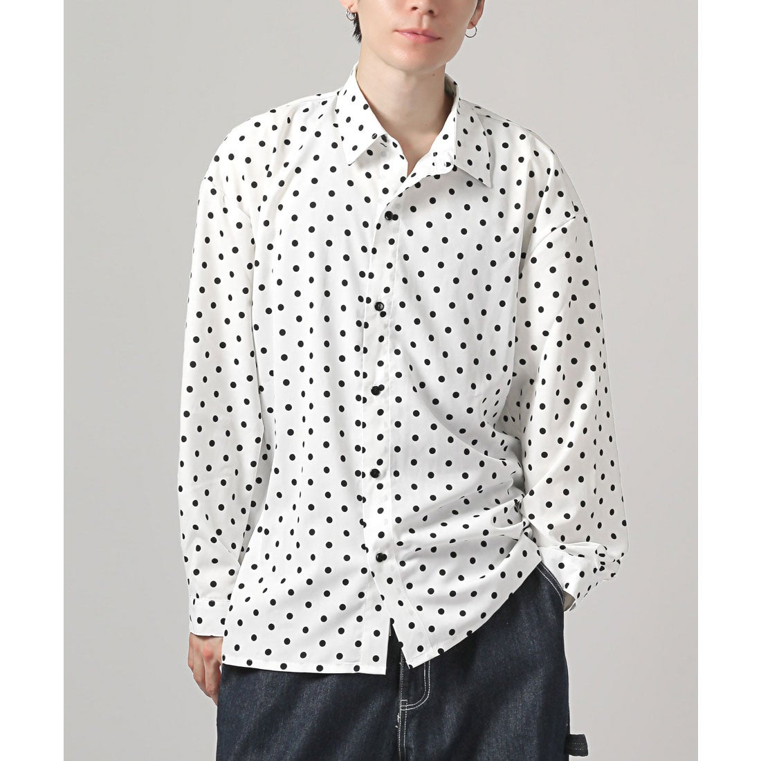 ラグスタイル LUXSTYLE ドット柄レギュラーカラー長袖シャツ