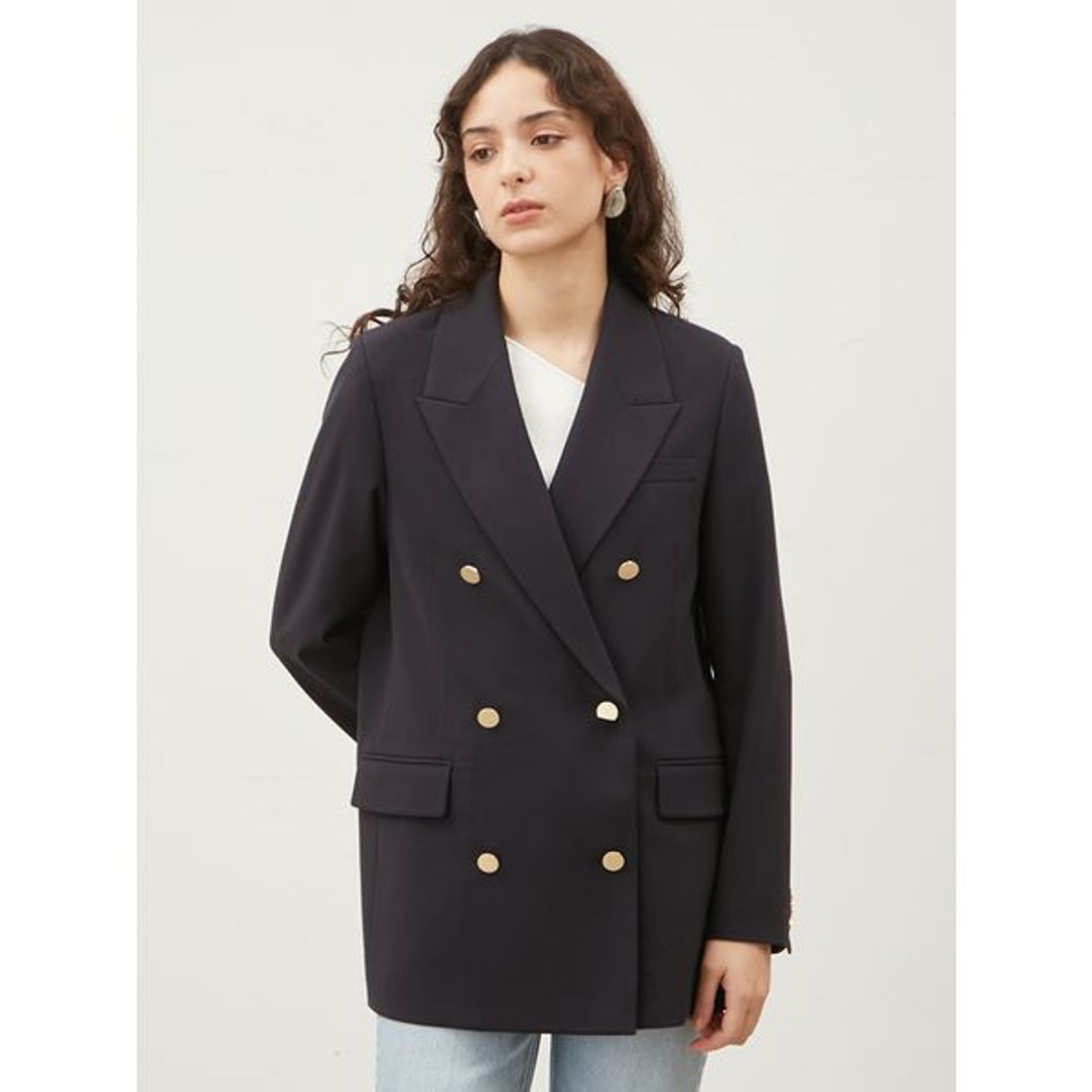 ミラ オーウェン Mila Owen 金釦ダブルブレストロングブレザー （BLU