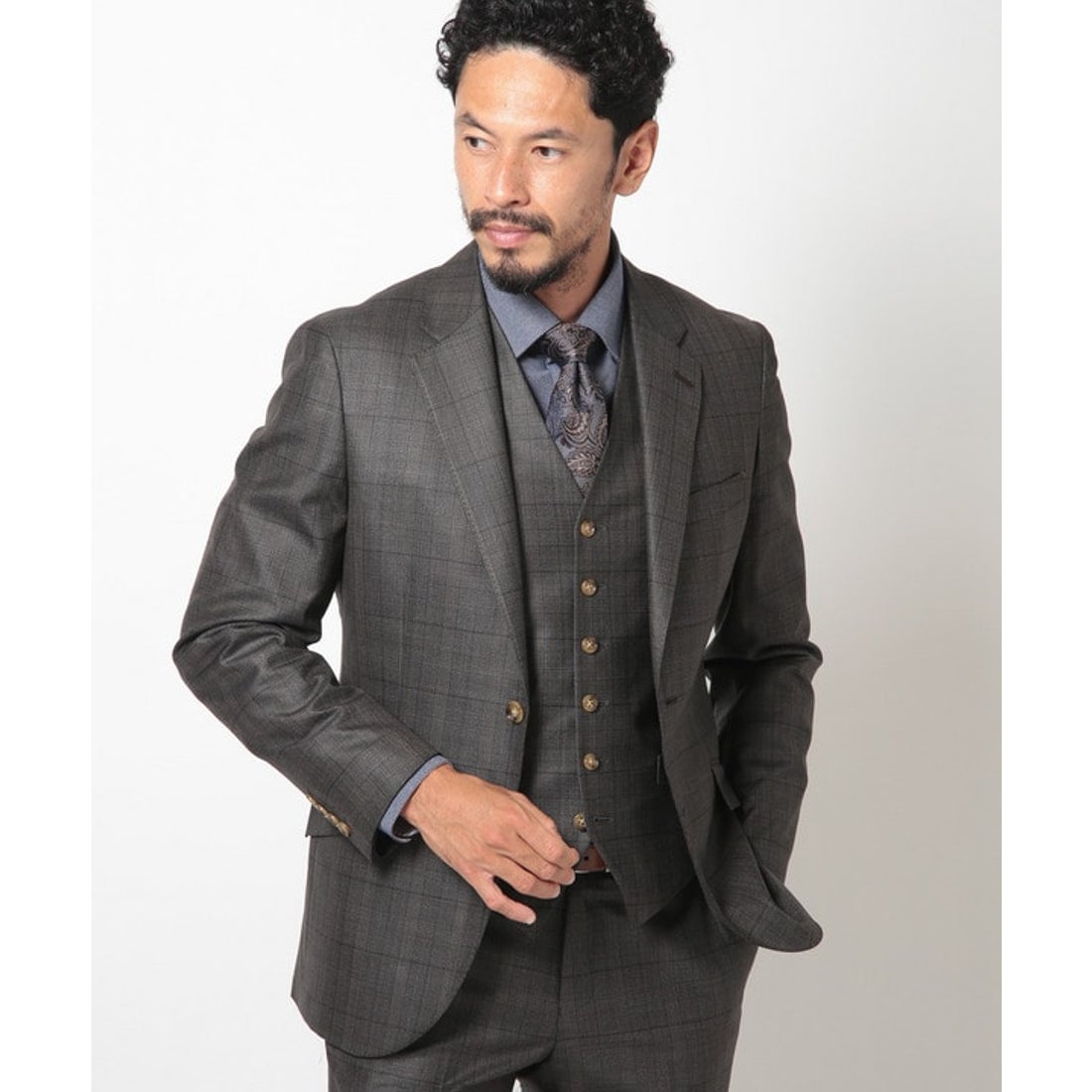 メンズビギ MEN'S BIGI ブライト杢グレンチェックスーツセットアップ
