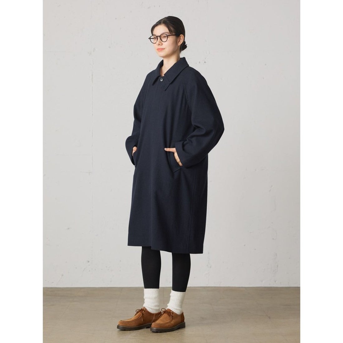 ミディウミ MidiUmi MidiUmi ウールステンカラーコート （ネイビー