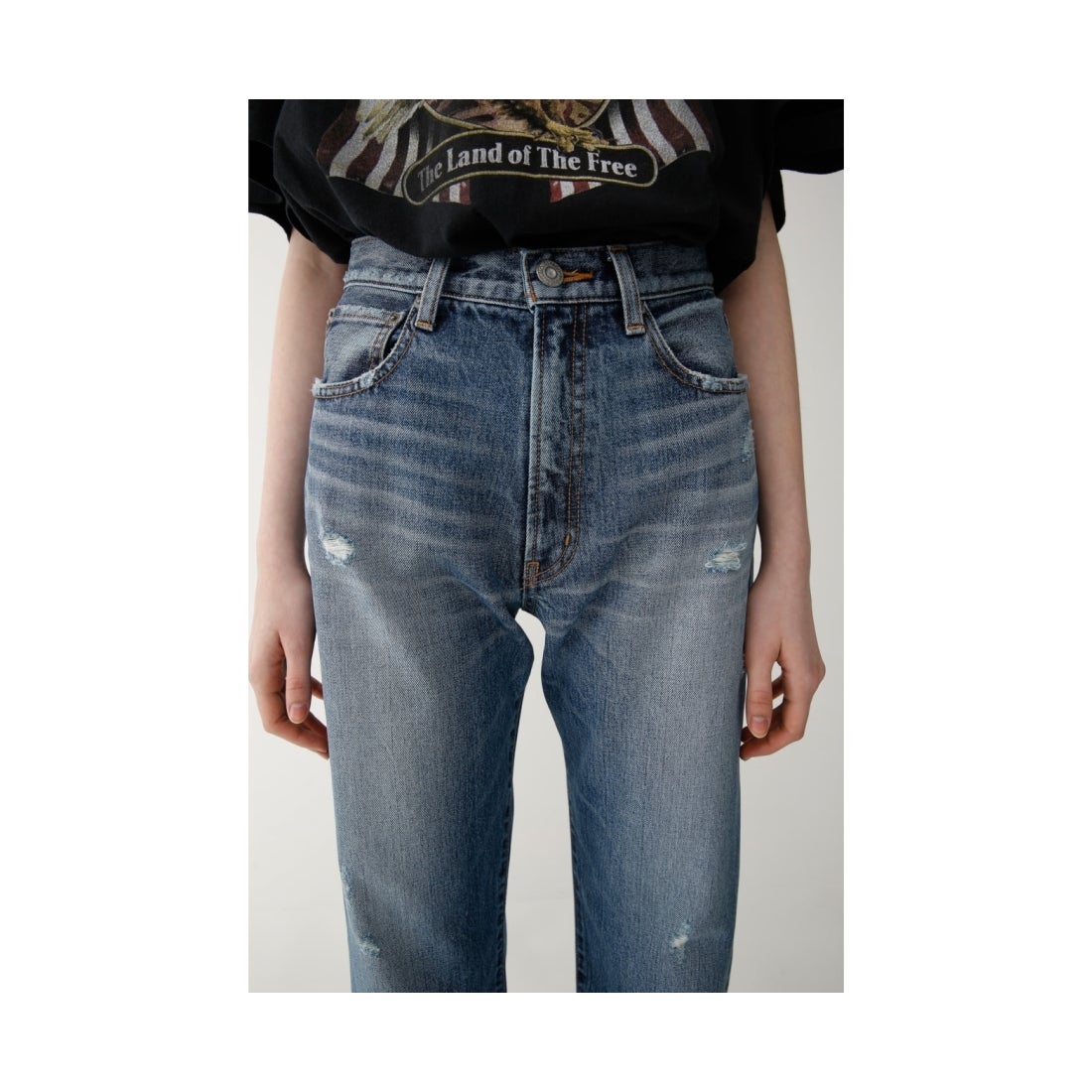 MOUSSY moussy ジャストウエストワイドストレート ブルー