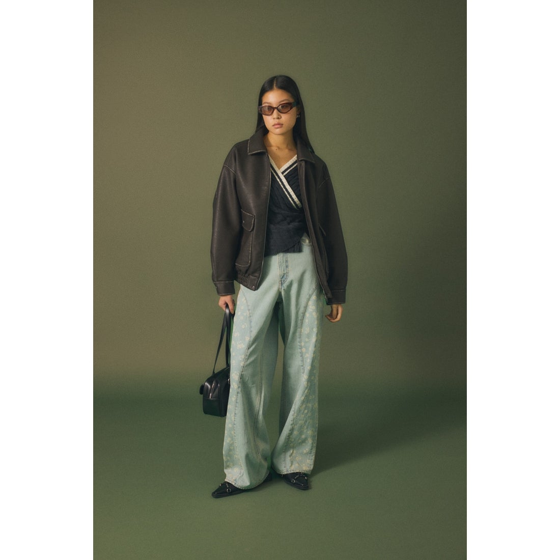 MOUSSY F/LEATHER A-2 フライトジャケット BLK -靴＆ファッション通販