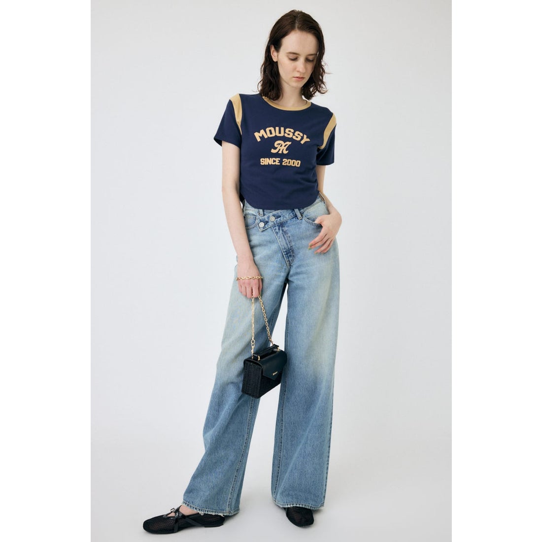 MOUSSY CROSS WAIST WIDE STRAIGHT L/BLU1 -ファッション通販 FASHION