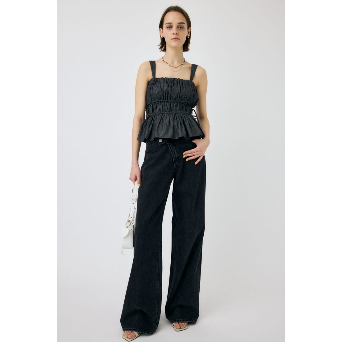 MOUSSY CROSS WAIST WIDE STRAIGHT L/BLU1 -ファッション通販 FASHION