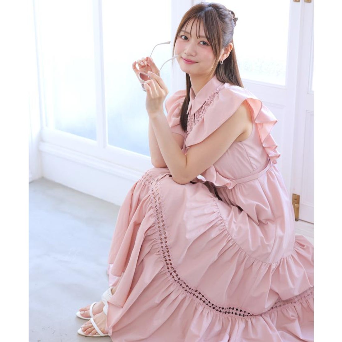 アンドクチュール AND COUTURE コットンレースフリルシャツワンピース