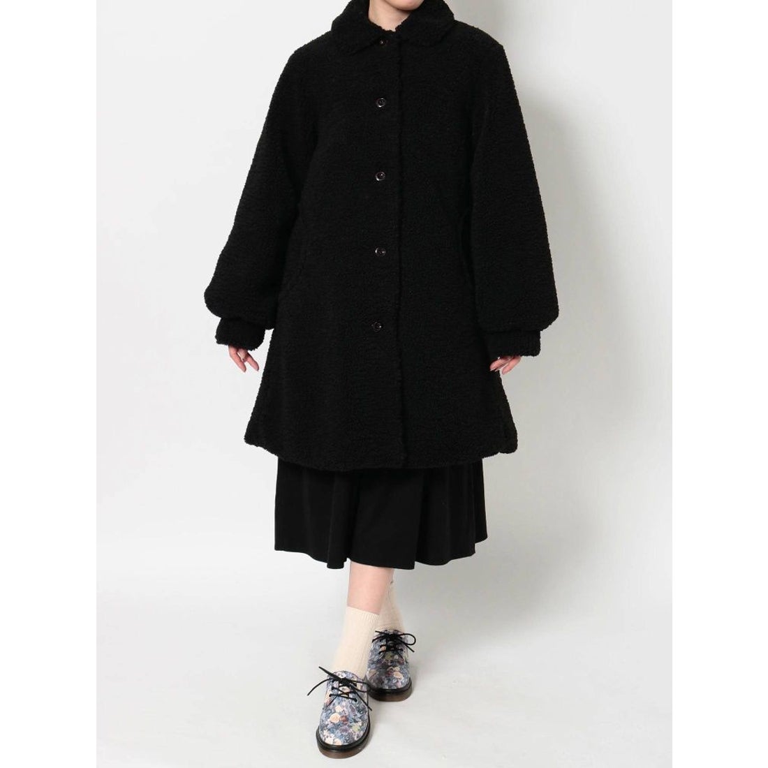 merry jenny ボアステンカラーAラインコート（ブラック） -靴