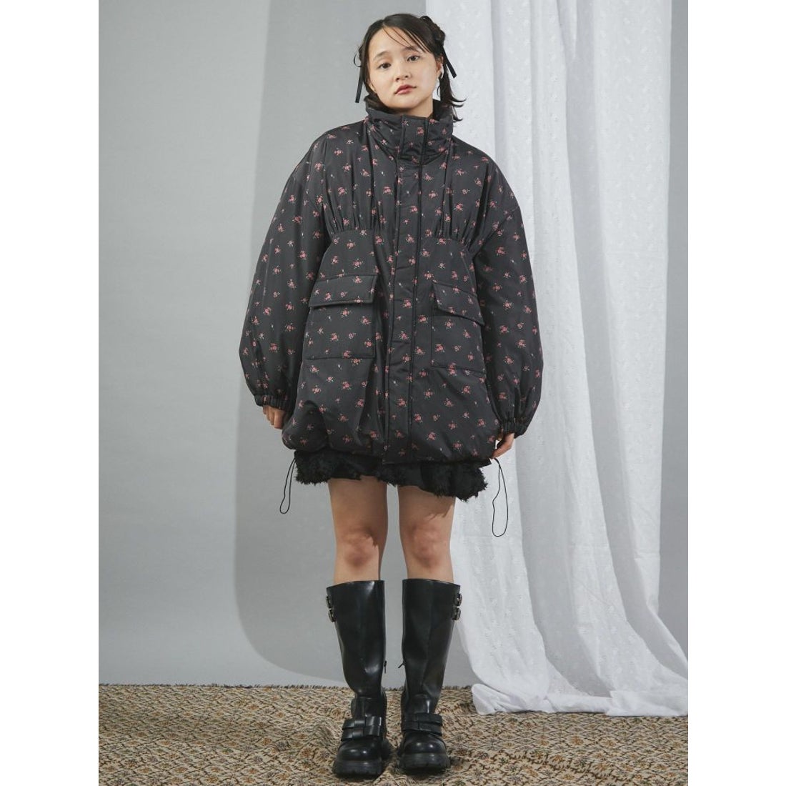 メリージェニー merry jenny flowerパファーコート （ブラック） -靴